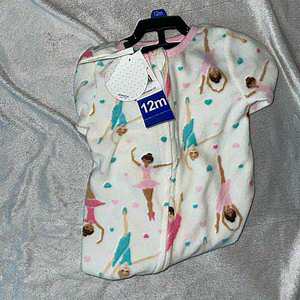 BRAND NEW! Absorba onepiece‎ footie pajamas, white with ballerina! size 12m